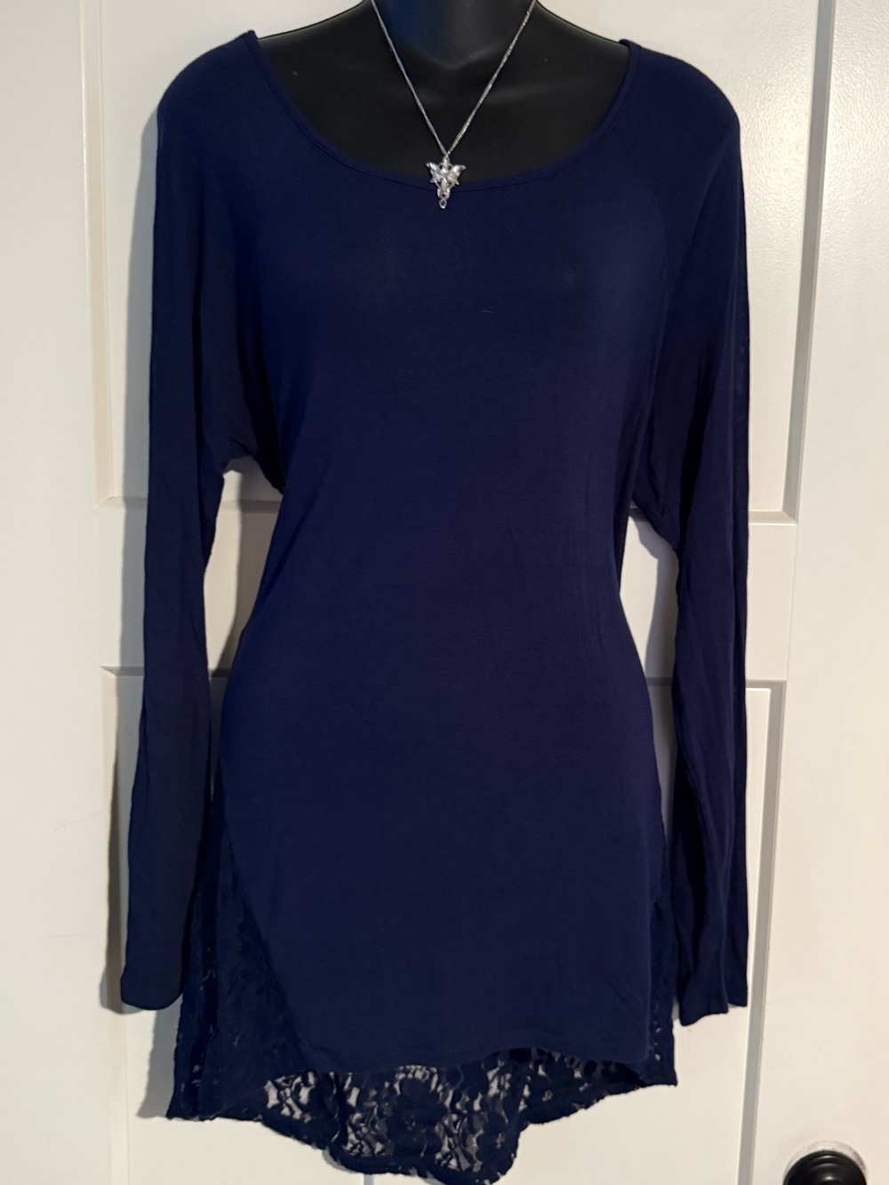 4/$16 Deb Cut Out Shoulder Long Sleeve Laced Back Soft Navy Blue Shirt